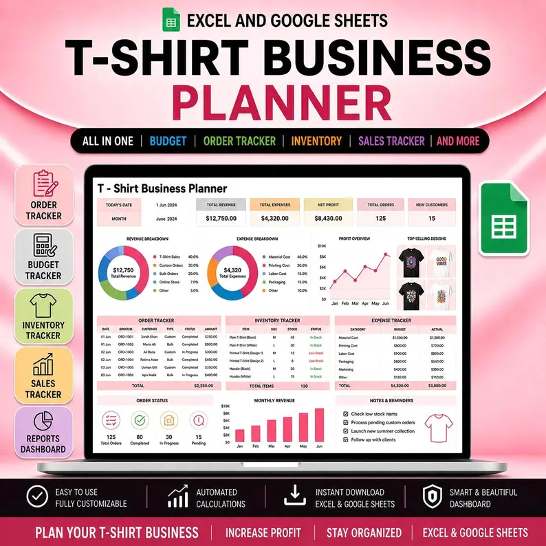 مخطط أعمال التيشيرت — Excel